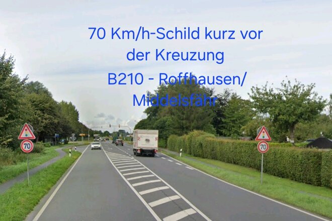 Изображение петиции 50 km/h - mehr Sicherheit für Kinder und Bewohner - an der Kreuzung B210 - Roffhausen/Middelsfähr!