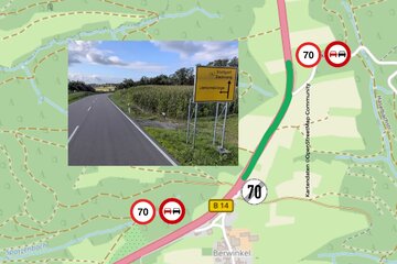 Image of the petition 70 statt 100: Mehr Sicherheit auf der B14 bei Sulzbach a. d. M. nach tödlichem Unfall bei Berwinkel