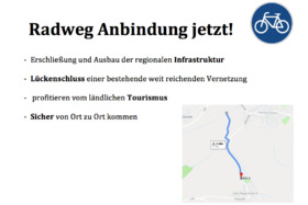 Снимка на петицията:Ausbau Mühl-Radweg / Anbindung Selztal-Radweg