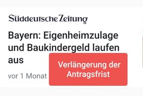Slika peticije:Bayerische Eigenheimzulage und Baukindergeld Plus - Verlängerung der Antragsfrist
