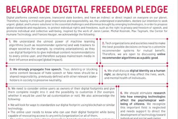 Image of the petition Belgrade Digital Freedom Pledge: Recommender Systems as a Public Good