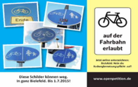Slika peticije:Bielefeld:  Benutzungspflicht von Radwegen bis zum 1.7.2015 aufheben!