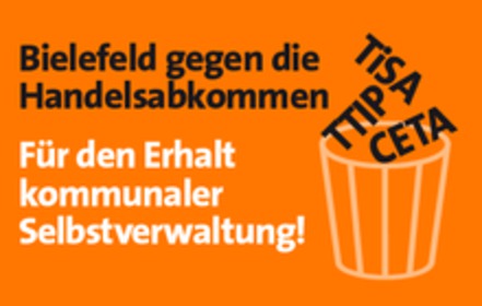 Billede af andragendet:Bielefeld gegen die Handelsabkommen TTIP, CETA & TiSA. Für den Erhalt kommunaler Selbstverwaltung!