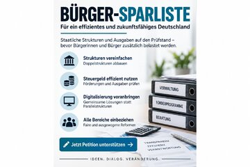 Image of the petition Bürger-Sparliste für Deutschland: Staatliche Strukturen und Ausgaben auf den Prüfstand