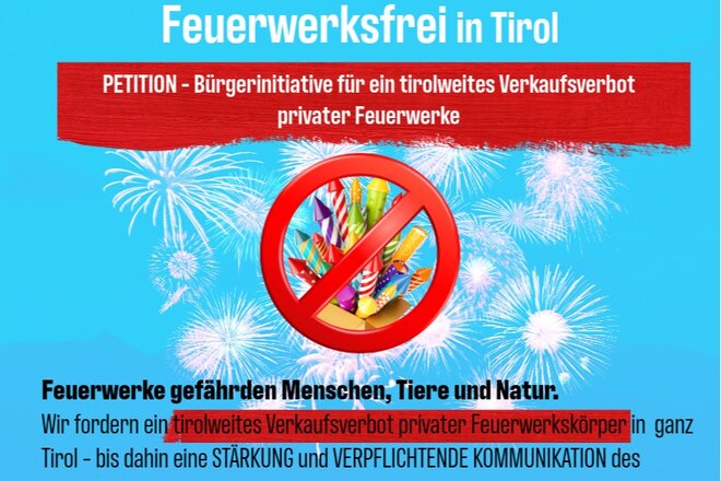 Изображение на петицията Bürgerinitiative für ein tirolweites Verkaufsverbot privater Feuerwerke
