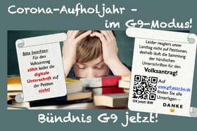 Bild der Petition: CORONA-AUFHOLJAHR – im G9-Modus – zur Rettung der Bildungsqualität!