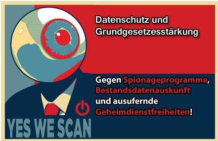 Poza petiției:Datenschutz und Grundgesetzstärkung-Gegen Spähprogramme und ausufernde Geheimdienstfreiheiten