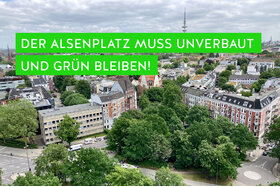 Bilde av begjæringen:Der Alsenplatz muss unverbaut und grün bleiben!
