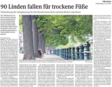 Picture of the petition:Die 90 Linden auf der Zollstraße/Werder dürfen nicht wegen Kosteneinsparungen gefällt werden!