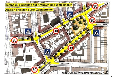 Bild der Petition: Dortmund Kreuzviertel > Tempo 30 auf Kreuzstraße und Wittekindstraße - Zebrastreifen statt Ampeln