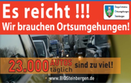 Bild der Petition: Dringend: Steinbergen braucht  Ortsumgehungen!  23000 Autos täglich!