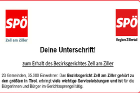 Slika peticije:Erhalt des Bezirksgerichtes Zell am Ziller