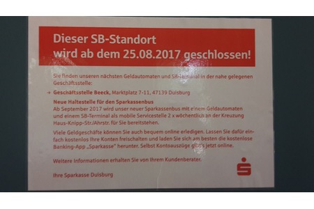 Foto da petição:Erhaltung der SB Filiale in Duisburg Beeckerwerth