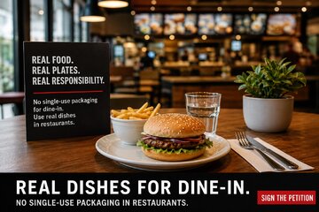 Image of the petition Forcing Fast Food Restaurants to Use Real Plates, Glasses, and Cutlery for Dine-In Customers