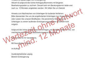 Bild der Petition: Fünf Jahre warten auf die Einbürgerung - Unhaltbare Zustände in der Einbürgerungsbehörde Leipzig