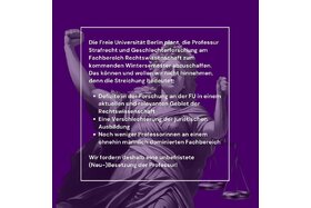 Foto van de petitie:Für den Erhalt der Professur Strafrecht und Geschlechterforschung am FB Rechtswissenschaften der FU!