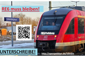 Bild der Petition: Für die Beibehaltung der neuen Streckenführung des RE6 über Löwenberg!
