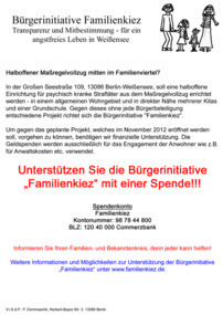 Slika peticije:Keinen halboffenen Maßregelvollzug im allgemeinem Wohngebiet "Familienkiez Weißensee"