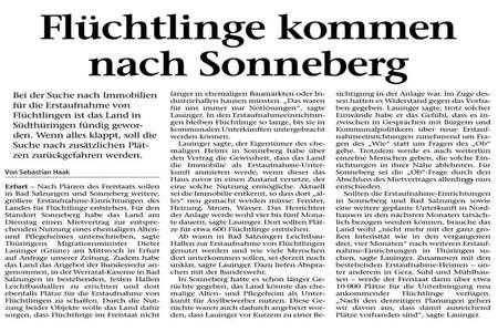 Foto da petição:Gegen die Einrichtung eines Erstaufnahmelagers im Sonneberger Stadtteil Wolkenrasen.