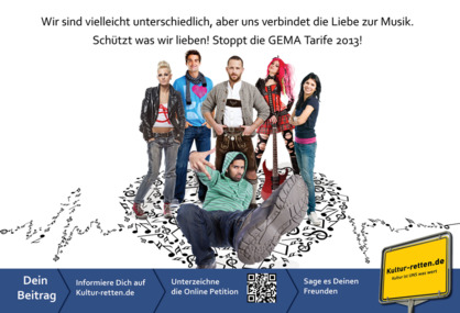 Picture of the petition:Gegen die Tarifreform 2013 - GEMA verliert Augenmaß
