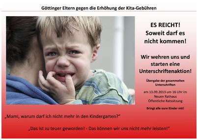 Pilt petitsioonist:Gegen die unverhältnismäßige Erhöhung der Kita-Gebühren in der Stadt Göttingen