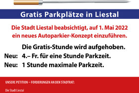 Малюнок петиції:JA zur Kundenfreundlichkeit  «gleich lange Spiesse für Alle»  Gratis Parkplätze in Liestal.
