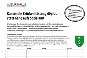 Slika peticije:Kantonale Brückenleistung 60plus – statt Gang aufs Sozialamt - Kanton St. Gallen