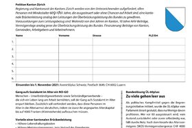 Slika peticije:Kanton Zürich - Kantonale Brückenleistung 60plus – statt Gang aufs Sozialamt