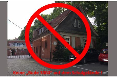 Peticijos nuotrauka:Keine "Bude 3000" am Eingang der Käthe-Kollwitz-Schule in Essen-Rüttenscheid