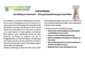 Kép a petícióról:Keine Schließung von Krankenhäusern – Sicherung der Gesundheitsversorgung im Essener Norden