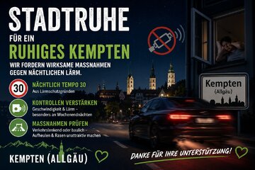 Bild der Petition Kempten: Schluss mit nächtlichem Auto-Lärm – für ruhige Nächte in unseren Wohngebieten