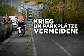 Petīcijas attēls:Krieg um Parkplätze verhindern: Motorräder weiter vernünftig auf Bürgersteigen parken lassen.
