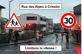 Kép a petícióról:Limiter la circulation à 30km/h à la Rue des Alpes à Crissier