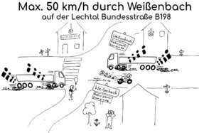 Foto van de petitie:Max. 50 km/h durch Weissenbach auf der Lechtal Bundesstraße B198