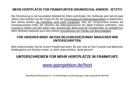 Bild der Petition: Mehr Hortplätze für Frankfurter-Grundschüler
