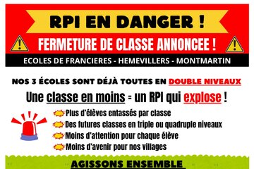 Image de la pétition Non à La Fermeture de Classe du Regroupement Scolaire De Francières, Hémévillers et Montmartin