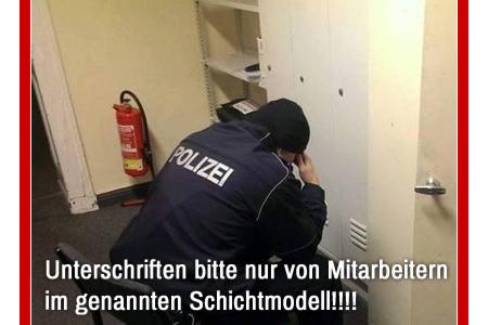 Foto da petição:Polizei Berlin • Dir E ZOS • Entlastung durch verhältnismäßige Arbeitszeit & Freizeit