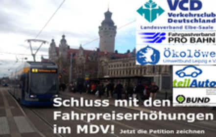 Снимка на петицията:Schluss mit den Fahrpreiserhöhungen im MDV!