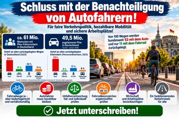 Bild der Petition Schluss mit der Benachteiligung von Autofahrern – für eine faire Verkehrspolitik, bezahlbare Mobilit