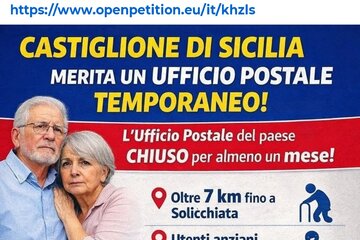 Imagem da petição Servizi postali temporanei a Castiglione di Sicilia durante la chiusura dell’ufficio postale.
