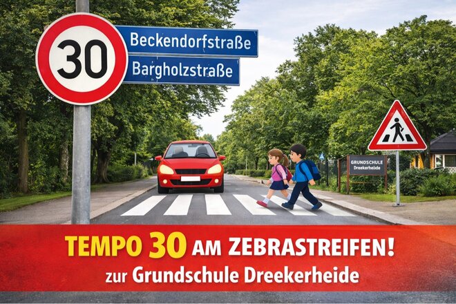 Obrázek petice Sicherer Schulweg - Tempo 30 am Zebrastreifen Beckendorfstraße