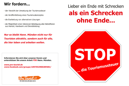 Kuva vetoomuksesta:STOP - keine Tourismusabgabe in Münden !