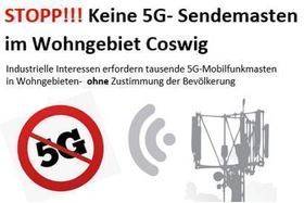 Φωτογραφία της αναφοράς:Stoppt die Aufstellung neuer Sendemasten in Wohngebieten und die Mobilfunktechnologie 5G in Coswig