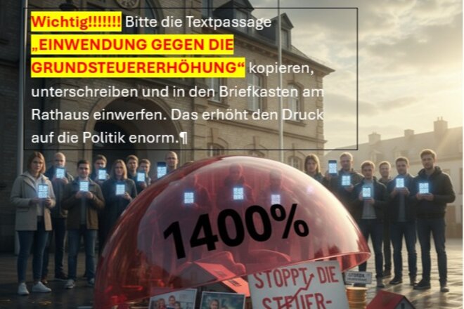 Obraz petycji Stoppt die Grundsteuer-Explosion in Inden: Nein zu 1.400 % Hebesatz!