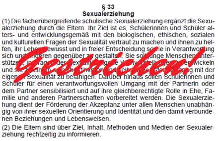 Foto van de petitie:Streichung des § 33 (Sexualerziehung) aus dem Schulgesetz für das Land Nordrhein-Westfalen