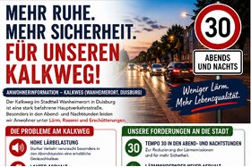 Bild der Petition: Tempo 30 am Abend auf dem Kalkweg in Duisburg-Wanheimerort – für mehr Ruhe und Sicherheit