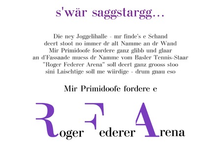 Kép a petícióról:Umbenennung der St. Jakobshalle in „Roger Federer Arena“