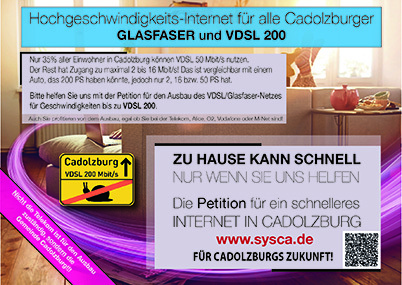 Bild der Petition: VDSL 200 und Glasfasernetz für die Marktgemeinde Cadolzburg